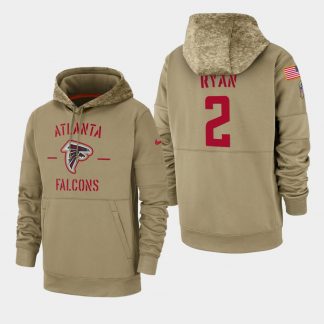 discount nfl nba jerseys Men\'s Atlanta Falcons #2 Matt Ryan 2019 Salute to Service Sideline Therma Pullover Hoodie - Tan nfl stitched jerseys